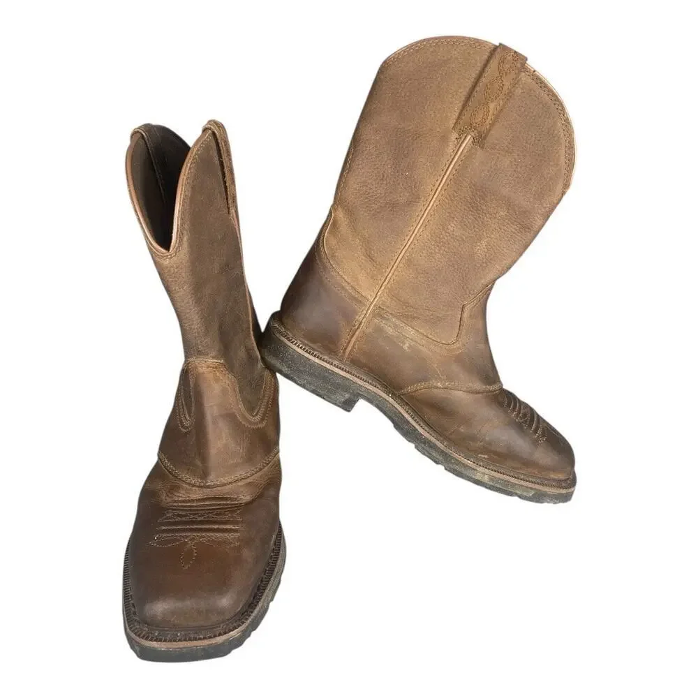Cabela’s Men’s Pinedale Western Brown Full Grain Leather Square Toe Work Boots